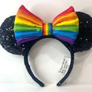Disney Parks Pride Black Sequin Minnie Mouse Ears Headband Rainbow
